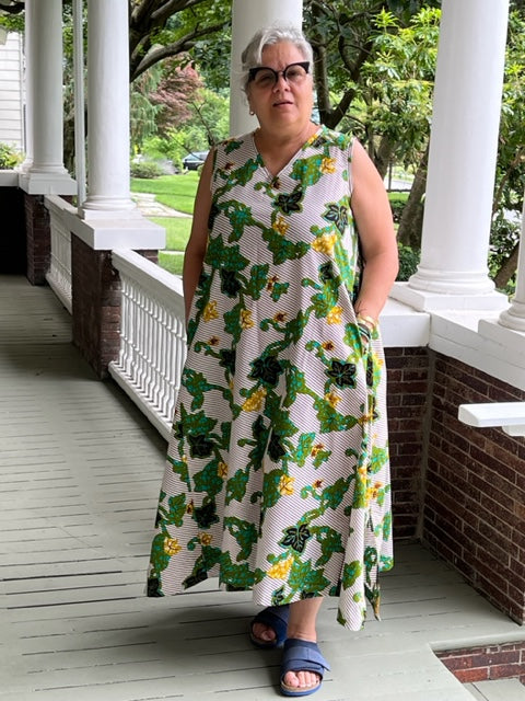 DTH 100% Cotton /Ankara Leaf Print Side Panel Dress