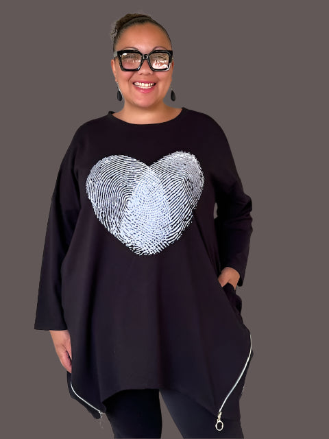 100% Cotton Heart Fingerprint Top (Red, Mustard, or Black)