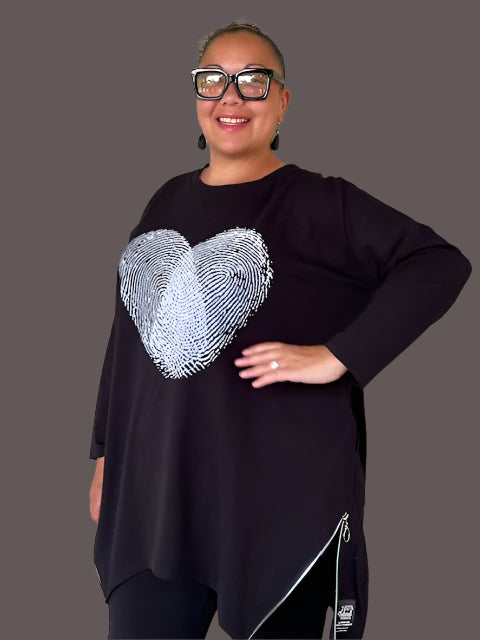 100% Cotton Heart Fingerprint Top (Red, Mustard, or Black)