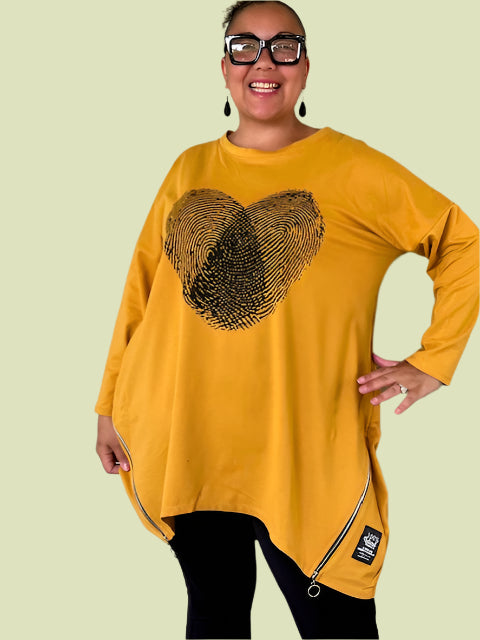 100% Cotton Heart Fingerprint Top (Red, Mustard, or Black)
