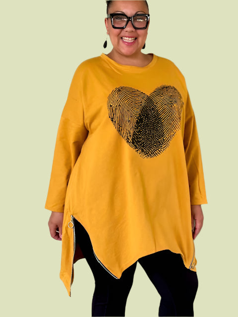 100% Cotton Heart Fingerprint Top (Red, Mustard, or Black)