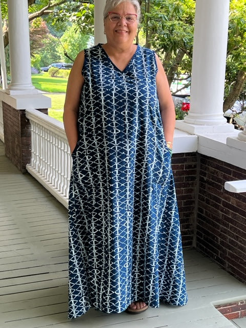 DTH 100 % Indigo Batik Side Panel Dress