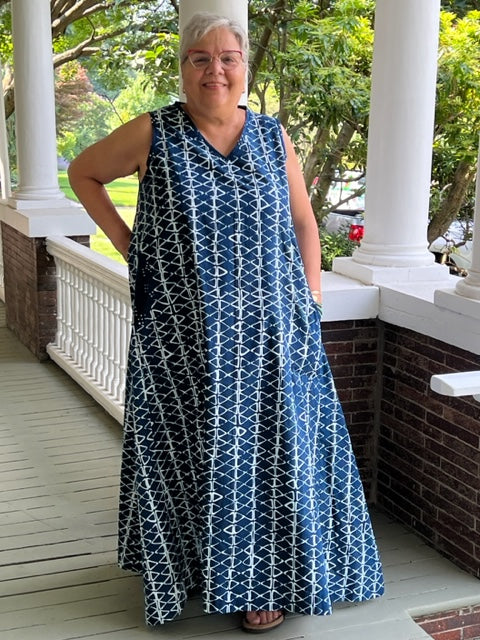 DTH 100 % Indigo Batik Side Panel Dress