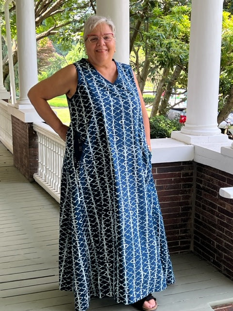DTH 100 % Indigo Batik Side Panel Dress