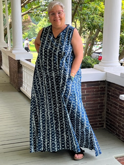 DTH 100 % Indigo Batik Side Panel Dress