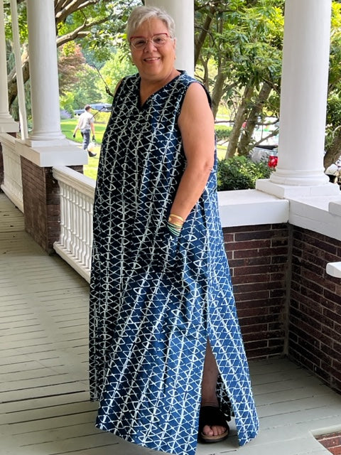 DTH 100 % Indigo Batik Side Panel Dress