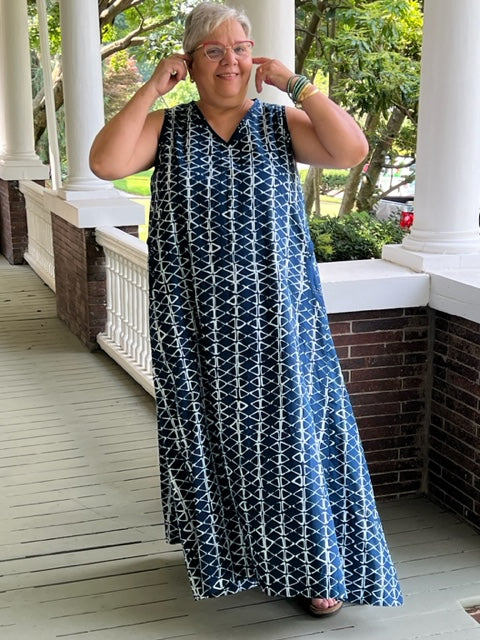 DTH 100 % Indigo Batik Side Panel Dress