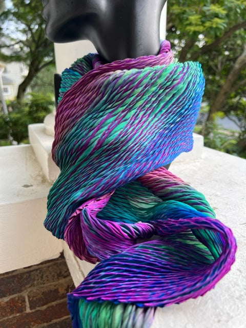 100% Silk Arashi Shibori Scarf -Blue/Greens