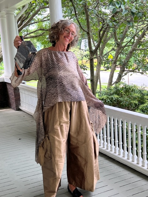 DTH Hand Dyed 100% Silk Top (Beige and Black)