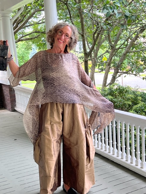 DTH Hand Dyed 100% Silk Top (Beige and Black)