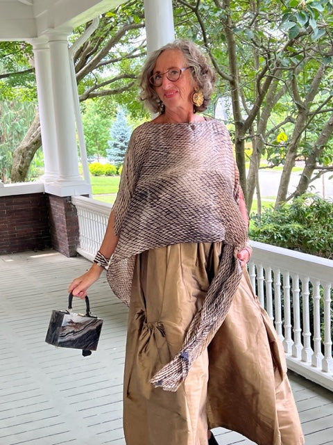 DTH Hand Dyed 100% Silk Top (Beige and Black)