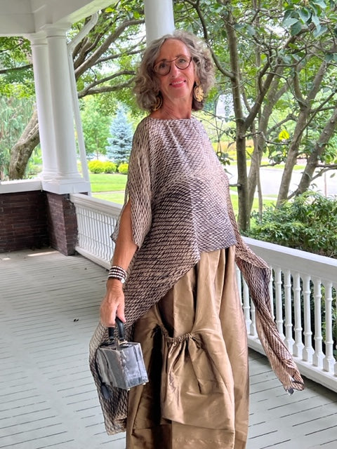 DTH Hand Dyed 100% Silk Top (Beige and Black)