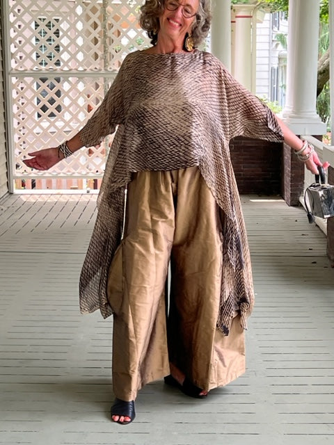 DTH Hand Dyed 100% Silk Top (Beige and Black)