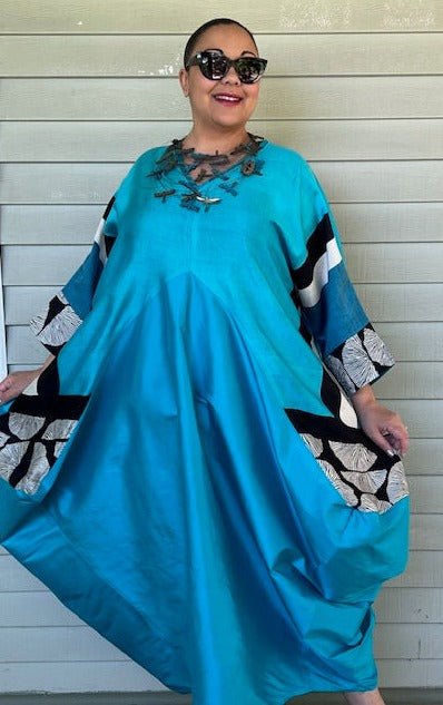 DTH Pyramid Dress -Turquoise and Black Gingko