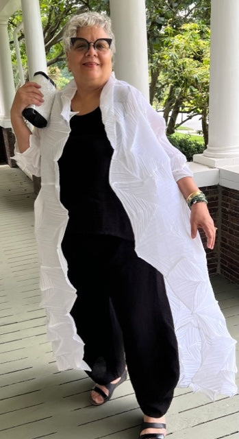 Vanite Couture Long White Pleated Duster