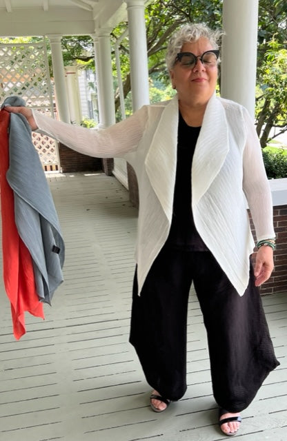 Vanite Couture Short Pleated Jacket (White, Orange, Gray, Black)