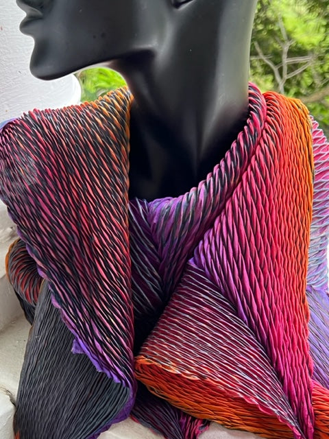 100% Silk Arashi Shibori Scarf - Purple/Red