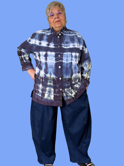 Gerties Eleven Stitch Tie Dyed Criss Cross Yoke Shirt