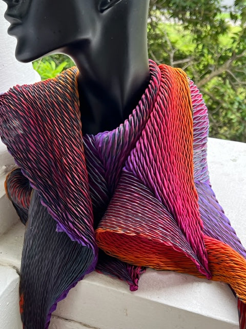 100% Silk Arashi Shibori Scarf - Purple/Red