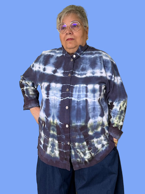 Gerties Eleven Stitch Tie Dyed Criss Cross Yoke Shirt