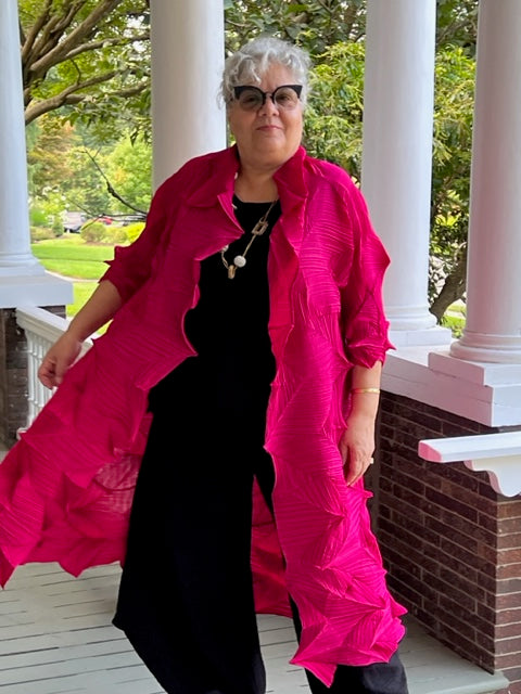 Vanite Couture Long Pleated Duster (Hot Pink)