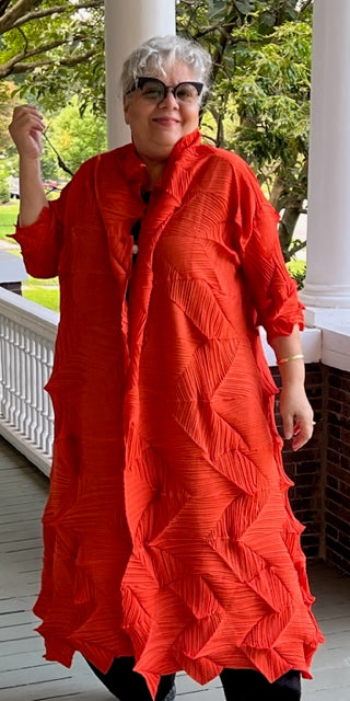 Vanite Couture Long Pleated Duster (Orange)