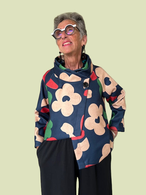 Transparente Asymmetrical Crop Jacket (Teal Floral or Olive Floral)