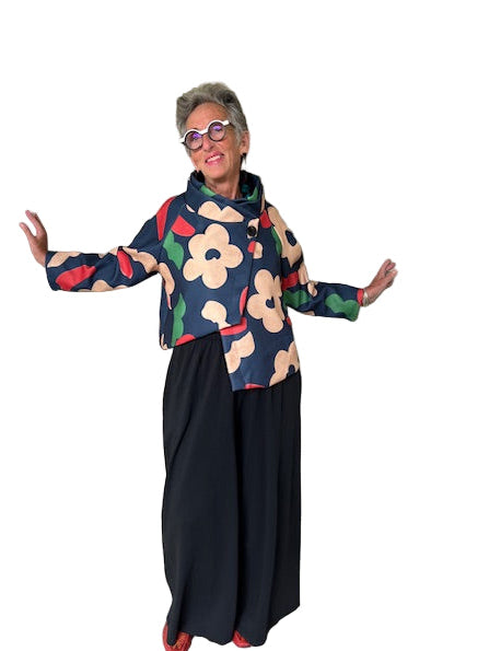 Transparente Asymmetrical Crop Jacket (Teal Floral or Olive Floral)