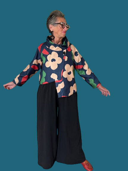 Transparente Asymmetrical Crop Jacket (Teal Floral or Olive Floral)