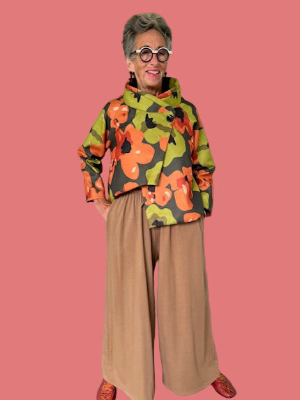 Transparente Asymmetrical Crop Jacket (Teal Floral or Olive Floral)