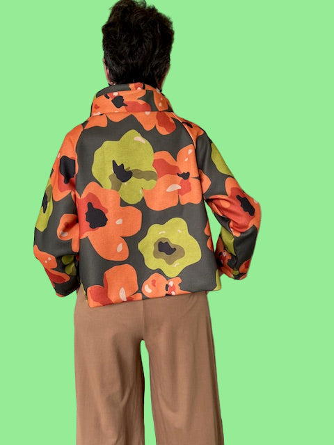 Transparente Asymmetrical Crop Jacket (Teal Floral or Olive Floral)