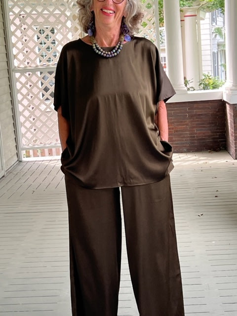 DTH Olive Silk Stretch Charmeuse Pants and Top (Sold Separately)