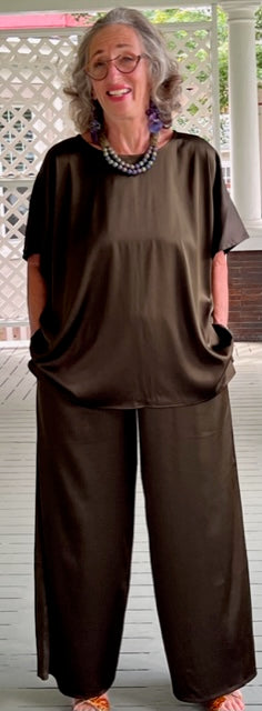 DTH Olive Silk Stretch Charmeuse Pants and Top (Sold Separately)