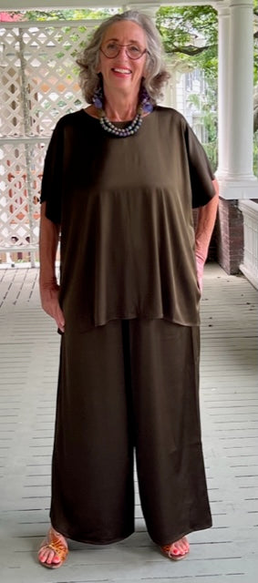 DTH Olive Silk Stretch Charmeuse Pants and Top (Sold Separately)