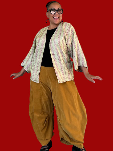Reversible Silk Kantha Kimono Jacket (Gold/Blue/Green or Gold/Green/Red)