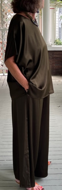 DTH Olive Silk Stretch Charmeuse Pants and Top (Sold Separately)