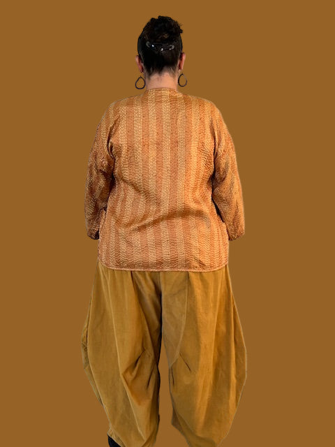 Reversible Silk Kantha Kimono Jacket (Gold/Blue/Green or Gold/Green/Red)