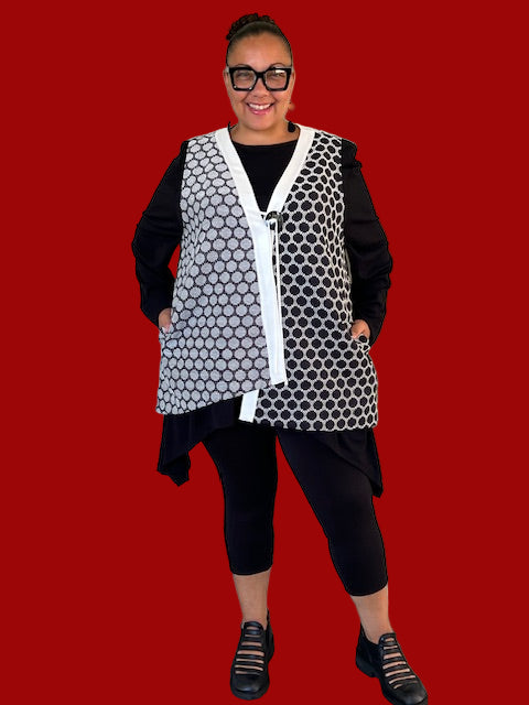Black & White Polka Dots, One Button Vest