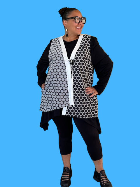 Black & White Polka Dots, One Button Vest