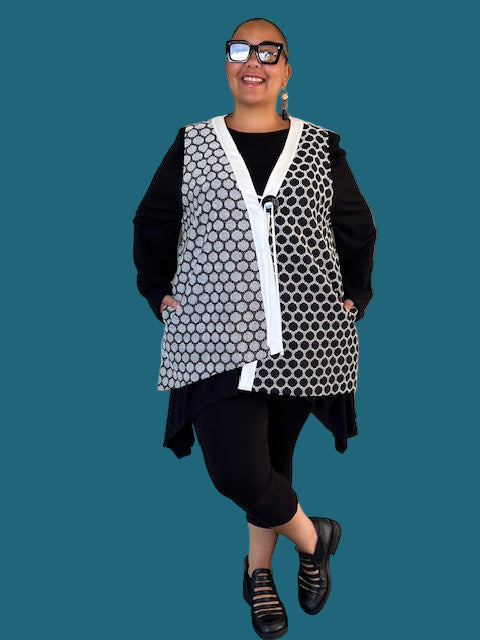 Black & White Polka Dots, One Button Vest