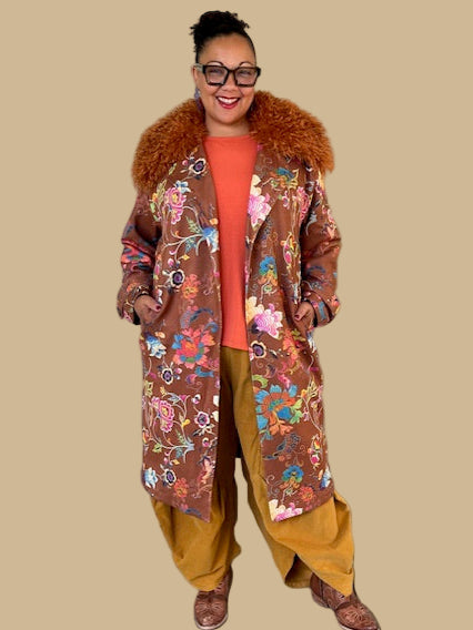Jayley Faux Suede Embroidery Effect Trench Coat
