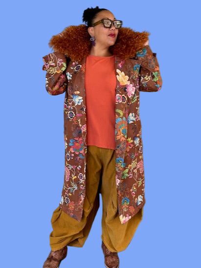 Jayley Faux Suede Embroidery Effect Trench Coat