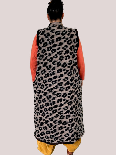 Alembika Savage Cozy Draped Long Vest, Leopard Print