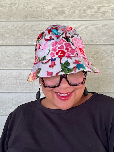 Jayley Hand Painted Silk Devore Hat (Floral)