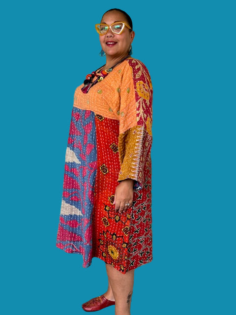 Reversible Upcycled 100% Saris Kantha Dress