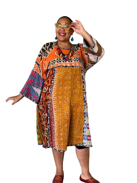 Reversible Upcycled 100% Saris Kantha Dress