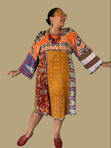Reversible Upcycled 100% Saris Kantha Dress