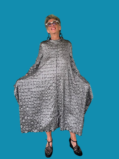 Silver Mock Neck Swing Dress