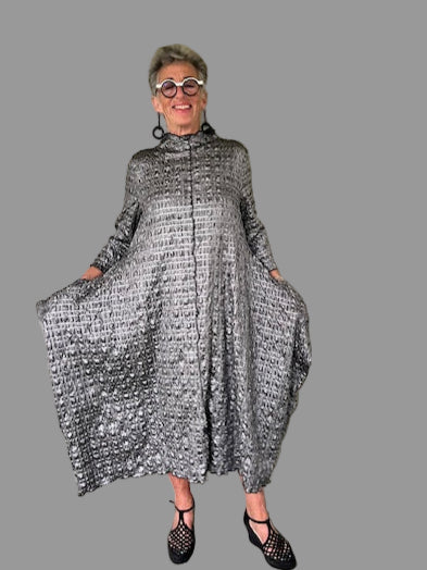Silver Mock Neck Swing Dress