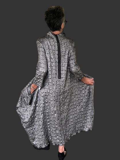 Silver Mock Neck Swing Dress
